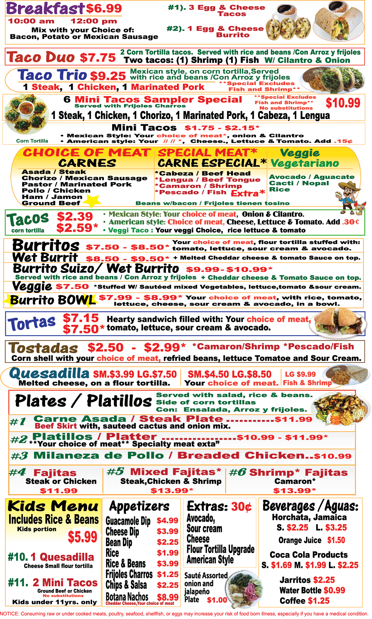 MENU, TACOS EL CUNADO 6, tacos el cunado, authentic mexican food